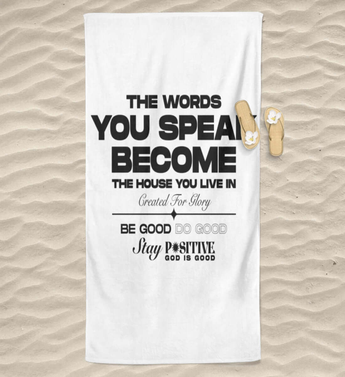 'THE WORDS YOU SPEAK' BEACH TOWEL - GODVIBES